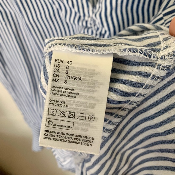 H&M Blue White Striped Cinched Blouse Top - Picture 4 of 5